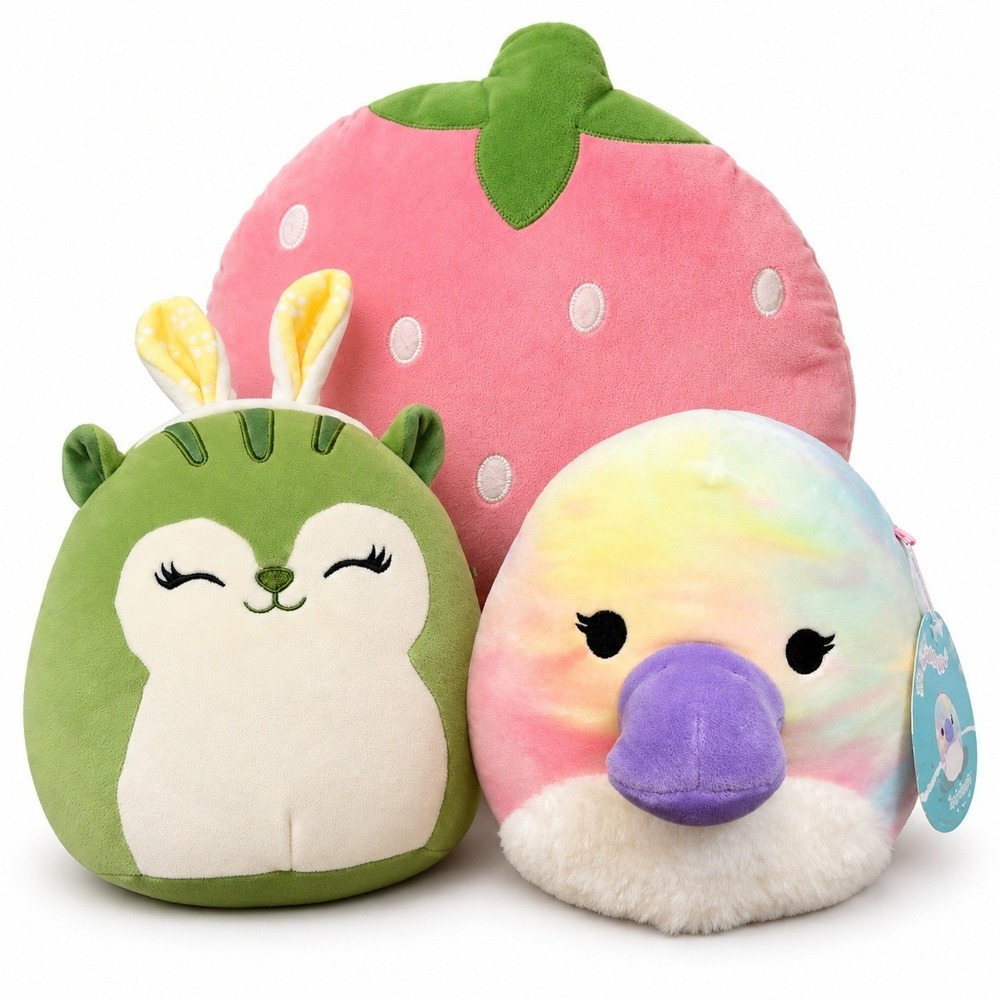 Squishmallows Deandra Squirrel & Brindall Platypus NWT Strawberry Pillow Lot 3